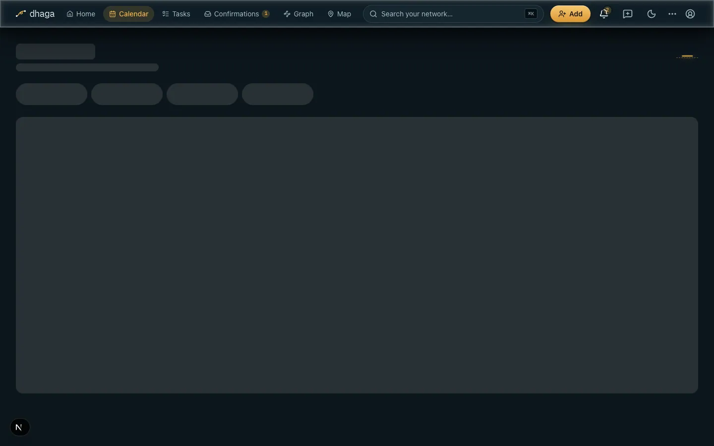 The Calendar route's branded loading skeleton in the dark theme