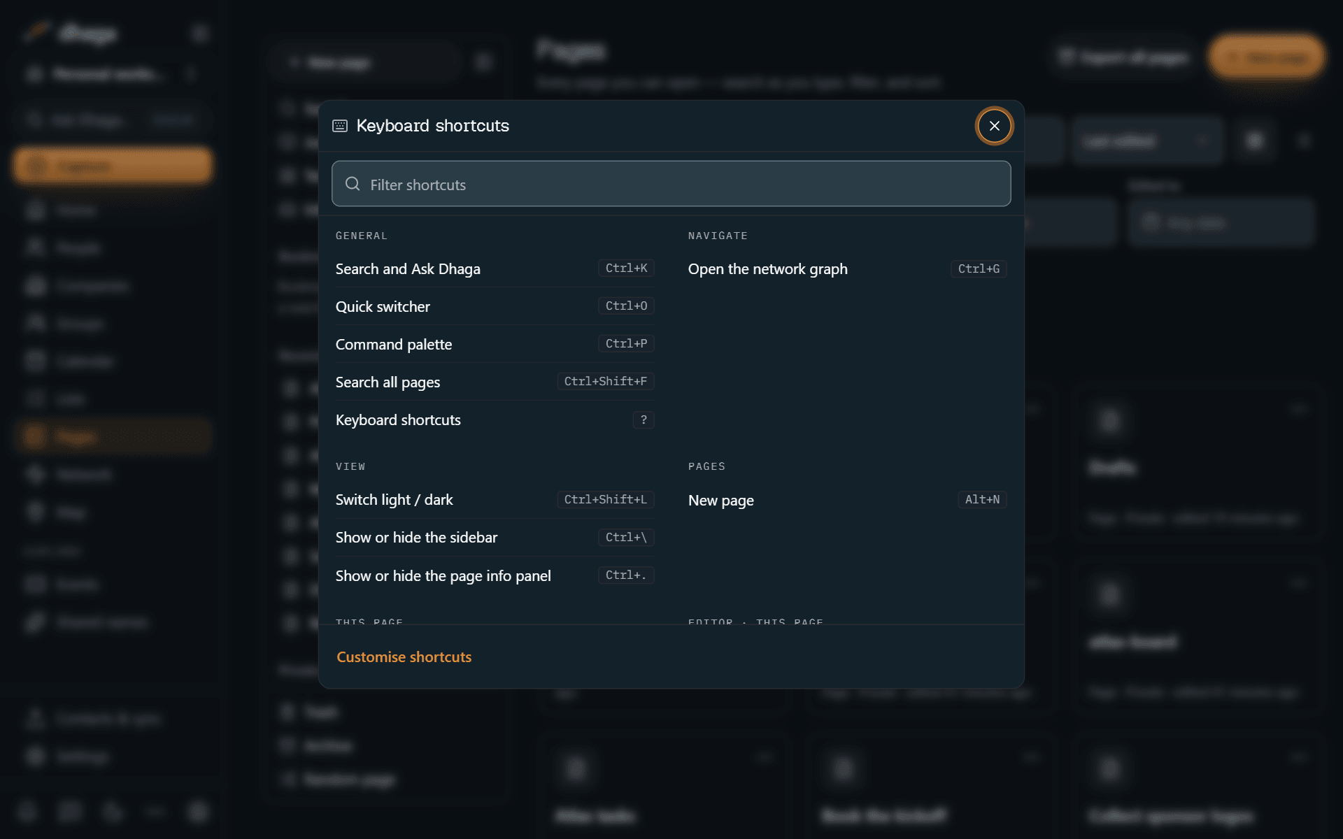 The keyboard cheat sheet opened with the question mark key