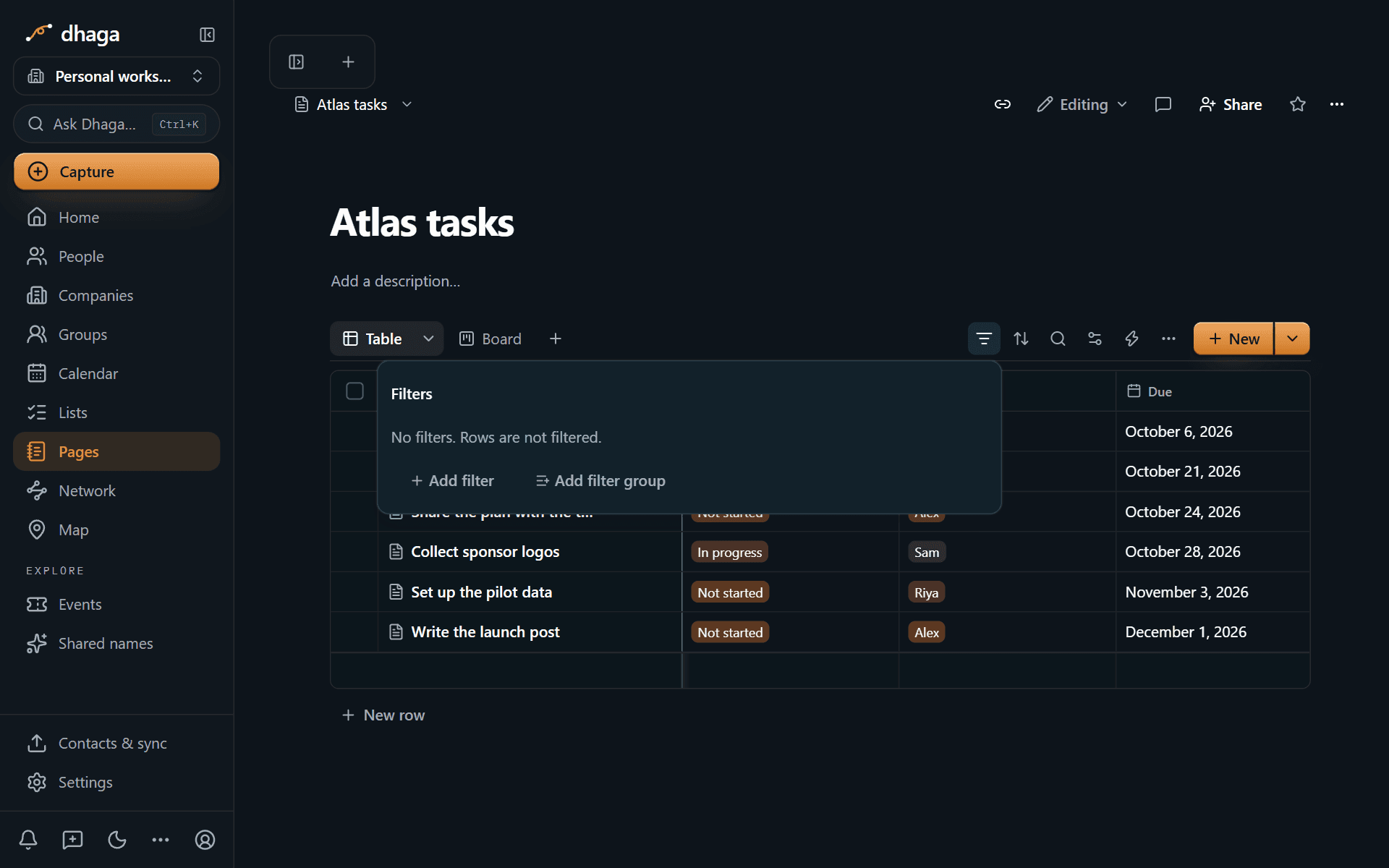 The filter builder, empty, with Add filter and Add filter group
